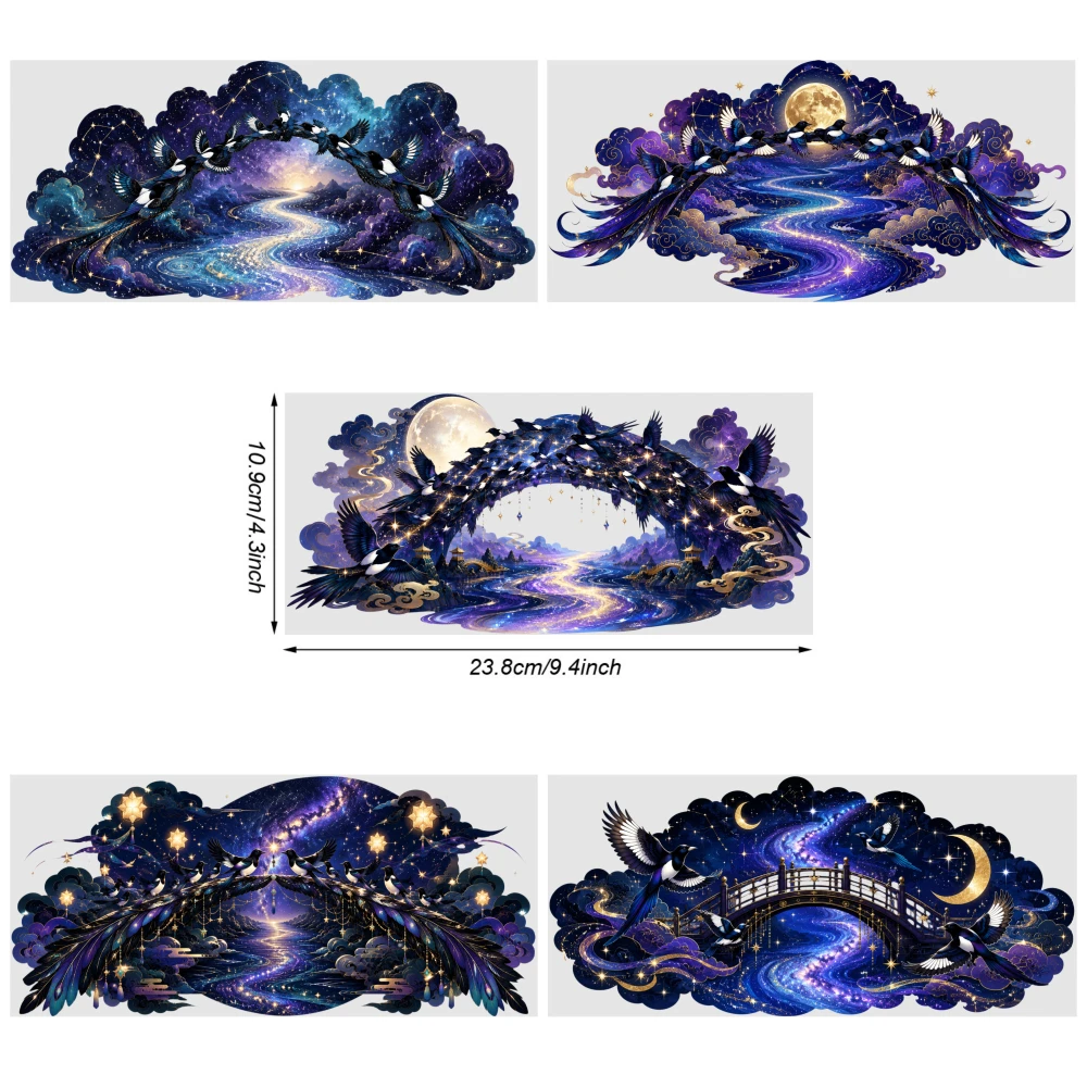 5 Sheets Starry Night Bridge UV DTF Stickers UV DTF Stickers Waterproof Rub on Transfers Cups Decoration