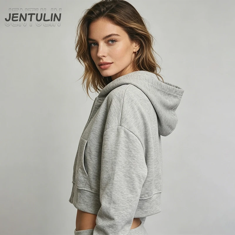 Y2K Trendy American Hot Girl Cropped Hoodies Women Punk Zipper Long sleeves Pullovers Grey Slim Sexy Coat Cardigan Sportswear