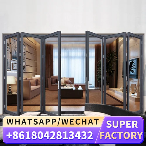 현대 알루미늄 이중 접이식 슬라이딩 접이식 문짝, 파티오 및 발코니용 강화 유리 포함 