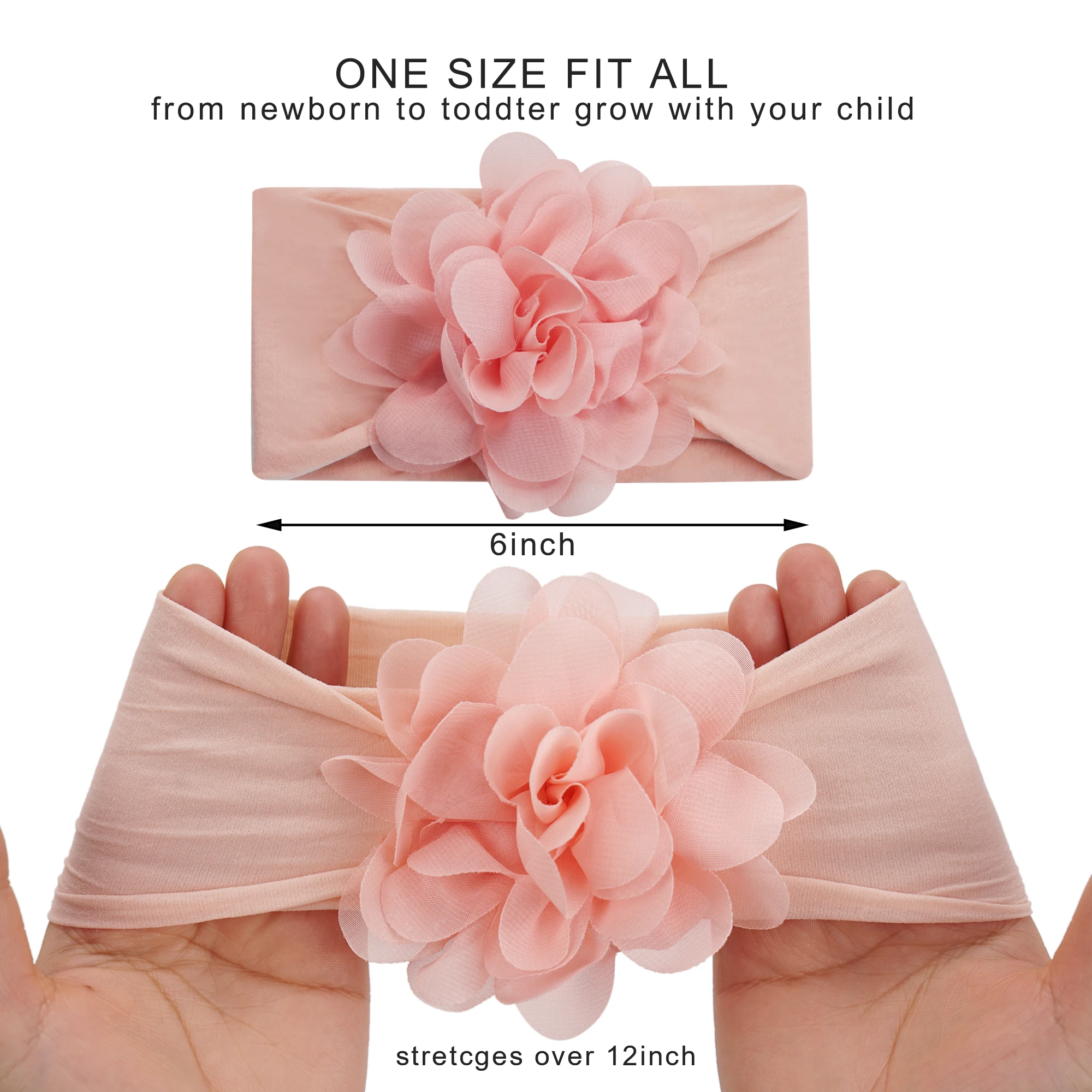 Nylon Headbands para Bebês Meninas, Hairbands, Cabelo Wraps, Big Chiffon Flower, Elásticos para Crianças Recém-nascidas, Crianças, Aleatório, 8 Pcs