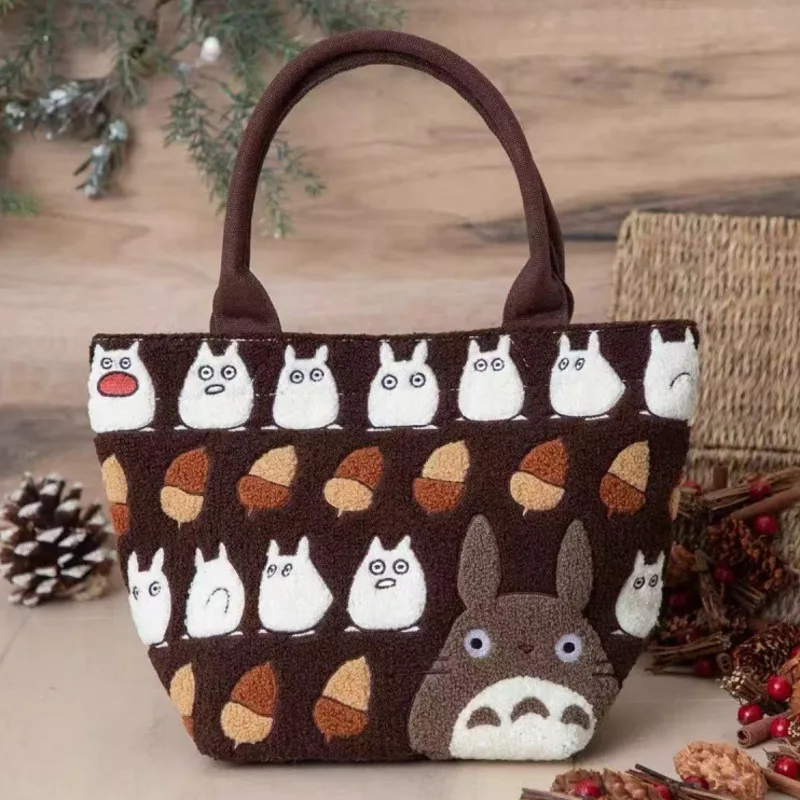 Japanese Cartoon Embroidery Cute Shoulder Bag Canvas Casual Plush Handbag Kawaii Zipper Cosmetic Bag Small Storage Bag For Women