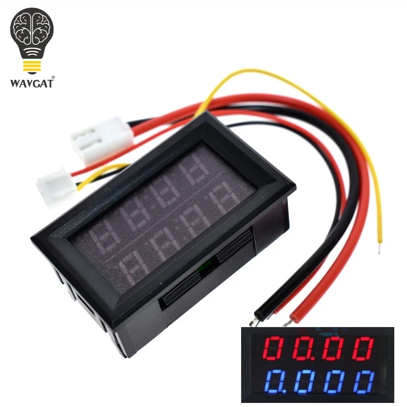 WAVGAT 0.28 Inch Digital DC Voltmeter Ammeter 4 Bit 5 Wires DC 200V 10A Voltage Current Meter Power Supply Red Blue Dual Display