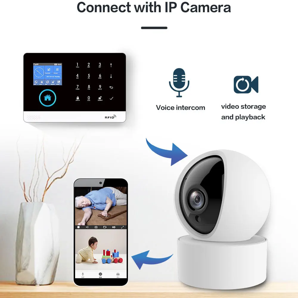 GP-103 Gautone Tuya Smart Wifi Home Security Alarm System Wireless GSM Fire Alarm System Panel Smart Life App Control work