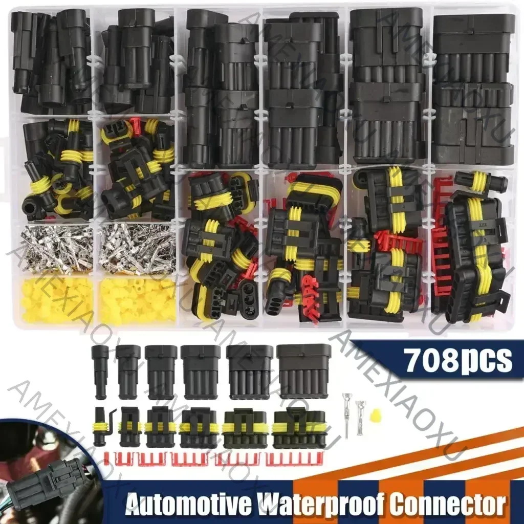 708pcs 1 2 3 4 5 6 Pin Super Seal AMP Electrical Connector Automotive Waterproof Lamp Male And Female Plug For Auto Car Marine