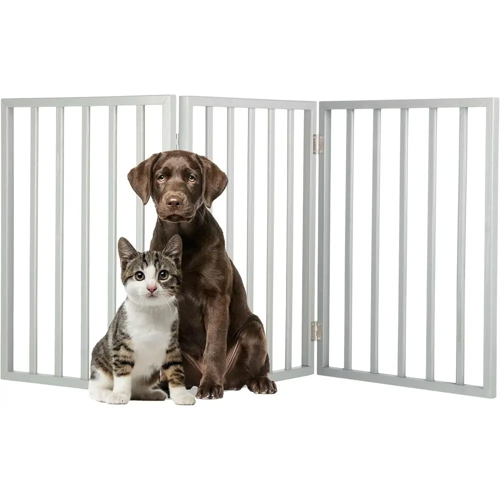 

Pet Gate - 3-Panel Indoor oldable Dog ence or Stairs, Hallways, or Doorways - 54x24-Inch Retractable Wood reestanding Dog Gates