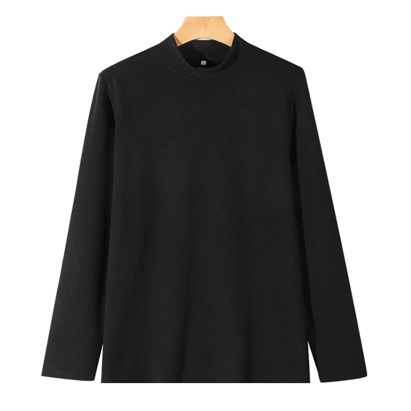 Men Mock Neck Thermal T‑Shirt Double‑sided Brushed Fleece Solid Color Long Sleeve Pullover Fashion Winter Base Layer Top