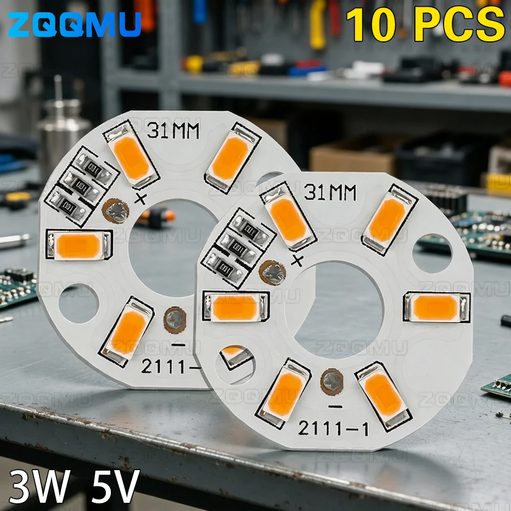 10PCS 31MM DC5V 3W 5730 SMD LED Chip Beads Round Red Green Blue White Warm Pink Purple DIY Lamp Holder Light Bulb Module