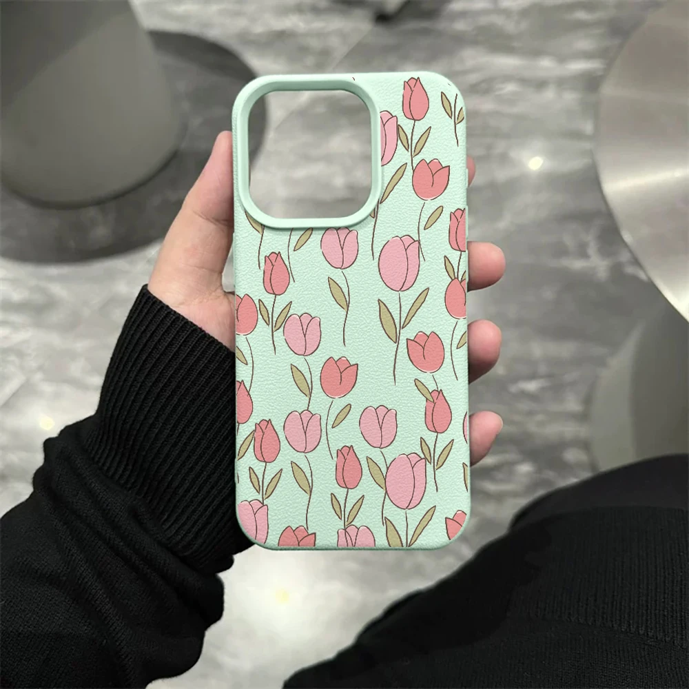 Rosa Tulpen-Handyhülle für iPhone 17 16 15 14 13 12 11 Pro Max 16 15 14 Plus 17 16 15 14 13 12 11 Pro 17Air Silikon-Matt-Cover – Detail 10
