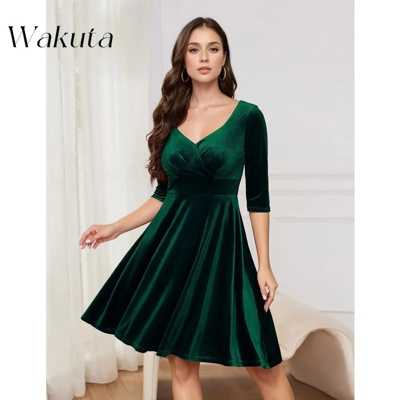 Wakuta Elegant Women Cocktail Dress 1950s Formal Wedding Party 50s 60s Retro Rockabilly Swing Christmas Vestidos Elegante Mujer