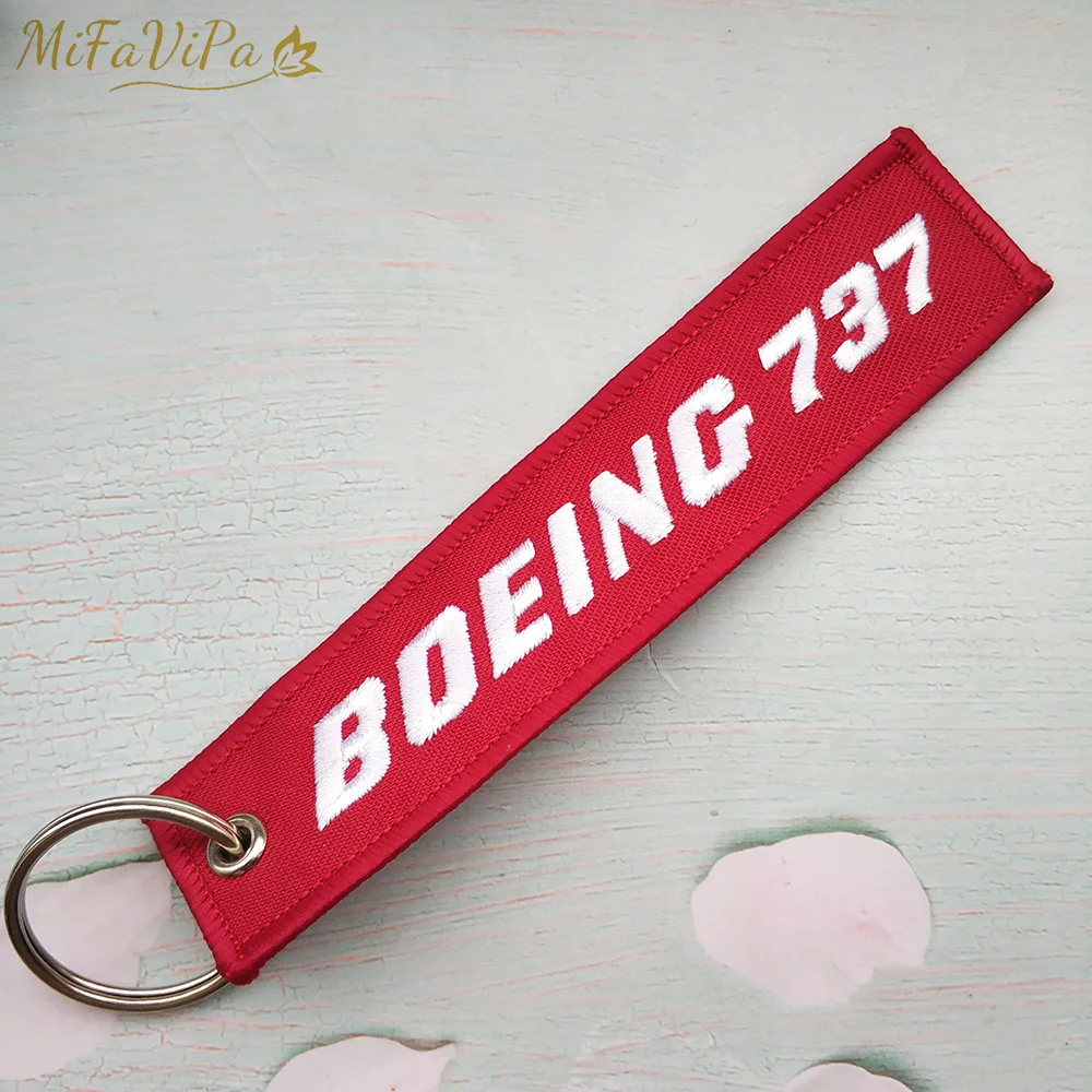 MiFaViPa Embroidery Boeing 737 Keychain Phone Strap Black Red Aviation Key Chains for Pilot Gifts Men Flight Crew Luggage Tags