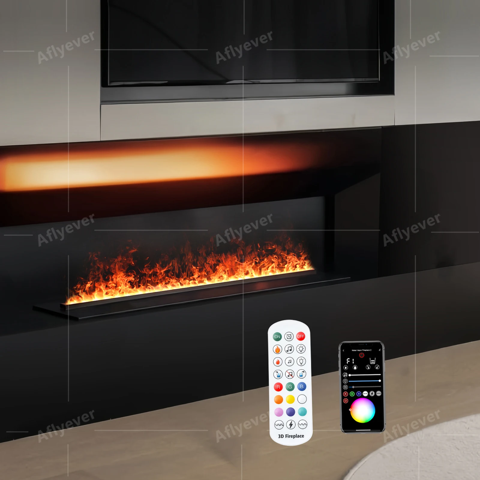 

3D smart atomizing fireplace home steam humidifier simulation flame embedded APP control decoration smart water mist fireplace