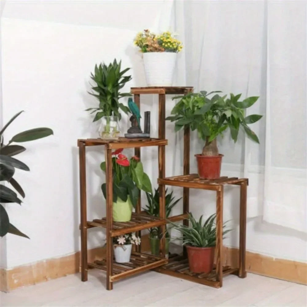 

Solid Wood 7 Pots Corner Plant Stand Bonsai Display Rack Home - Hold up to 20lbs