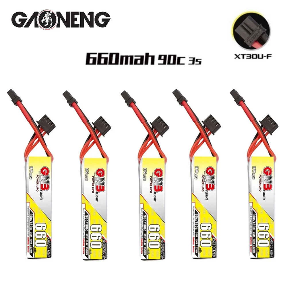 Batterie Lipo GNB 660mAh 3S 11.4V HV 90C/180C pour importateur de course FPV, 4 axes UAV RC, avec prise compte 30U, 1/2/5/8 pièces