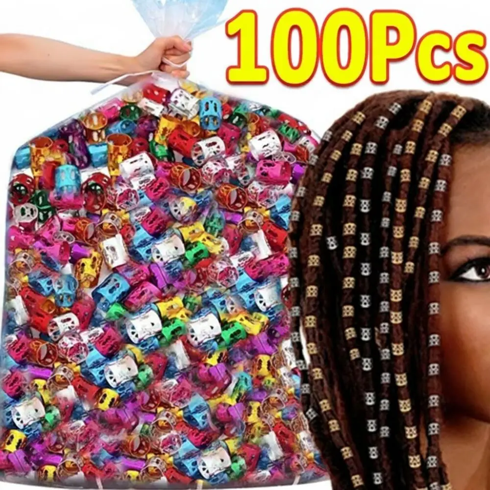 100PCS Colorful Hair Jewelry Rings Aluminum Steel Ring Inserts Dreadlock Hair Rings Flexible Opening Multicolor