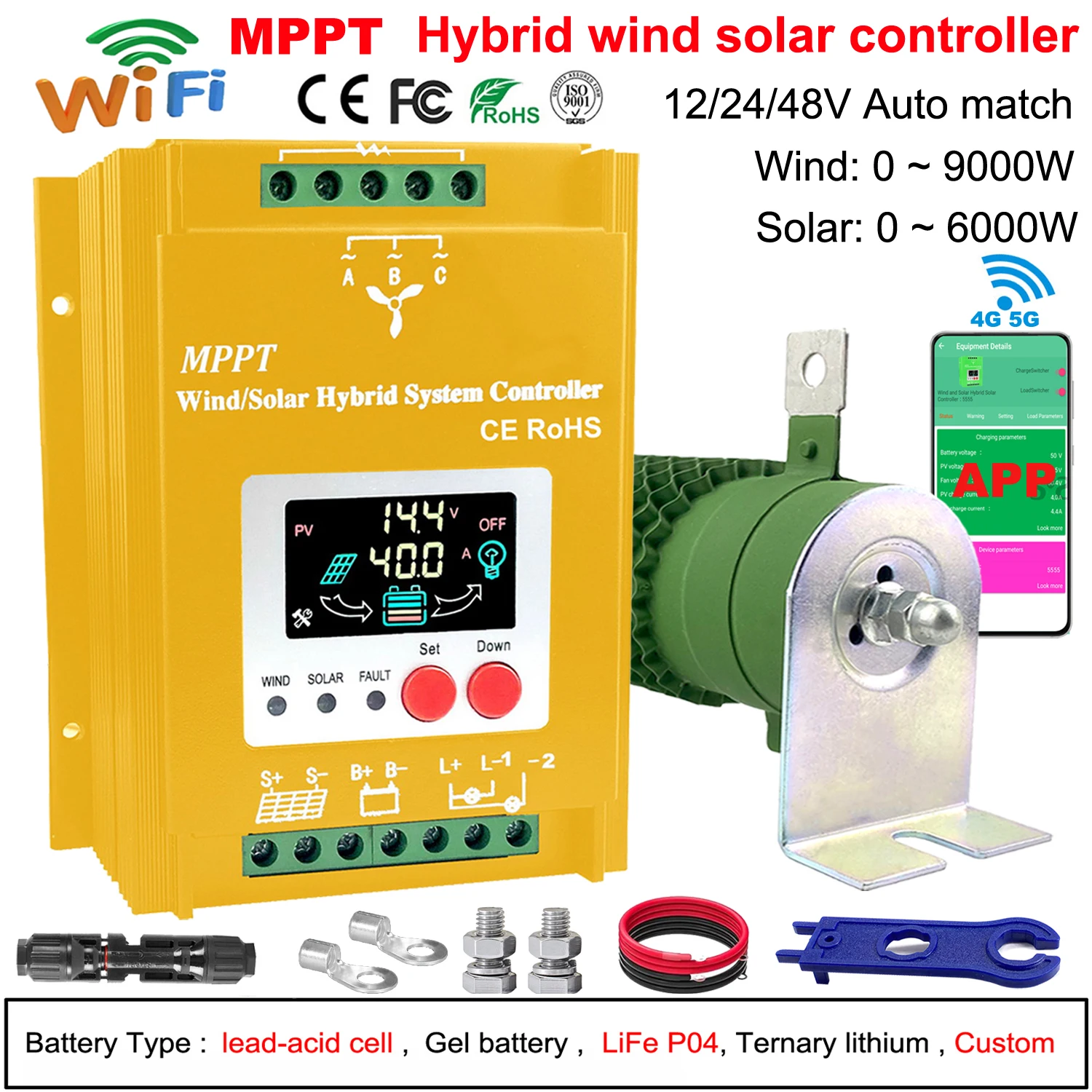 

BIG POWR 3000 Вт 5000 Вт 6 кВт Авто 12 В 24 В 48 В MPPT ветро-солнечный гибридный контроллер заряда литиевая свинцово-кислотная гелевая батарея дополнительный Wi-Fi