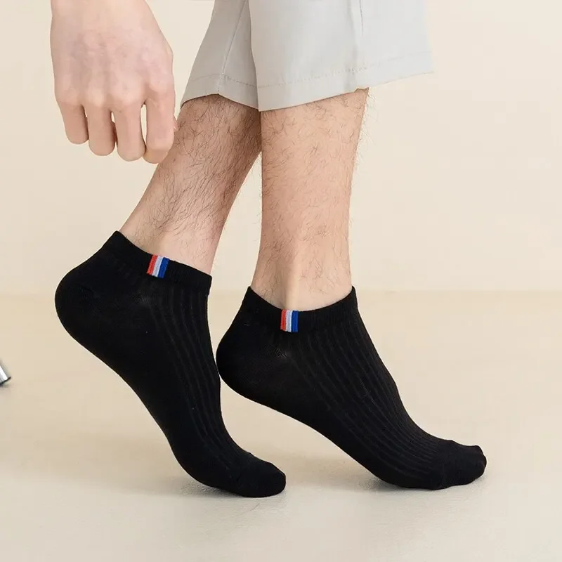 Men Cotton Short Socks Breathable Mesh Man Sport Socks Casual Ankle Sock Spring Summer Thin Black White Non-slip Boat Sox