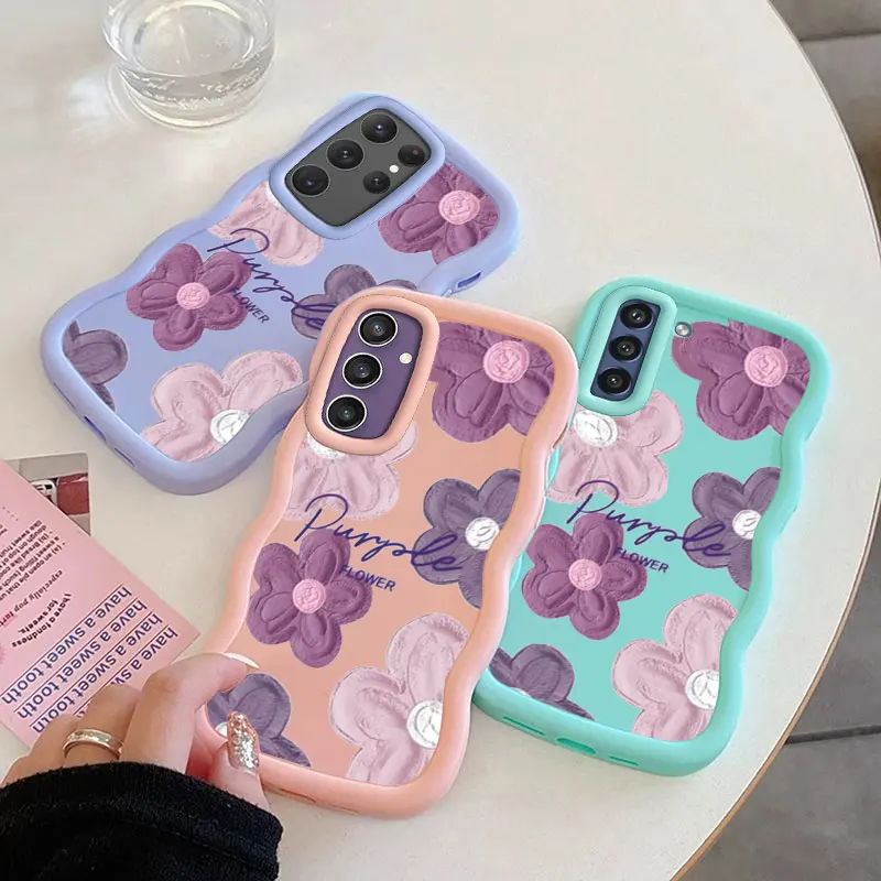 Flower Fashion Phone Case For Samsung Galaxy S21 S22 S23 S24 FE ULTRA 5G  Soft Coque Wavy Edged Shockproof Cover Girl Shell