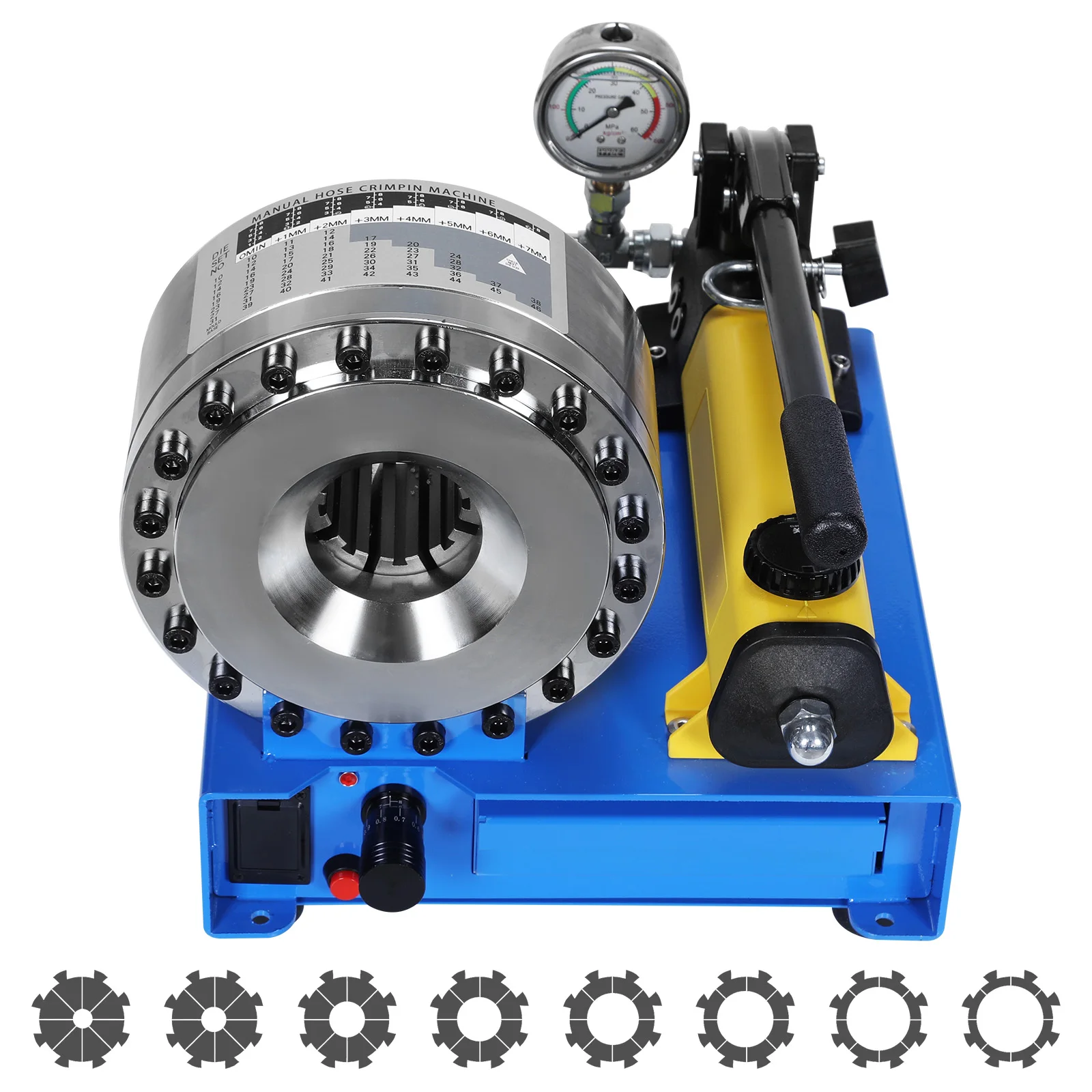 

Hose Crimper with 8 Sets of Dies High Pressure Hydraulic Hose Crimping Handheld Multi-Diameter for Lines Automotive Excavators