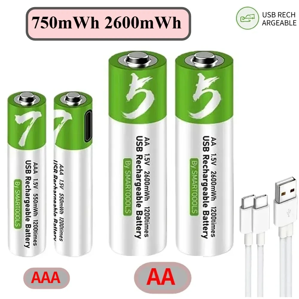 1,5V AA+AAA Typ-C Geeignet für Wecker, Bluetooth-Lautsprecher, Maus, Sprühgerät, Kinderspielzeug, 750mAh 2600mAh Batterie