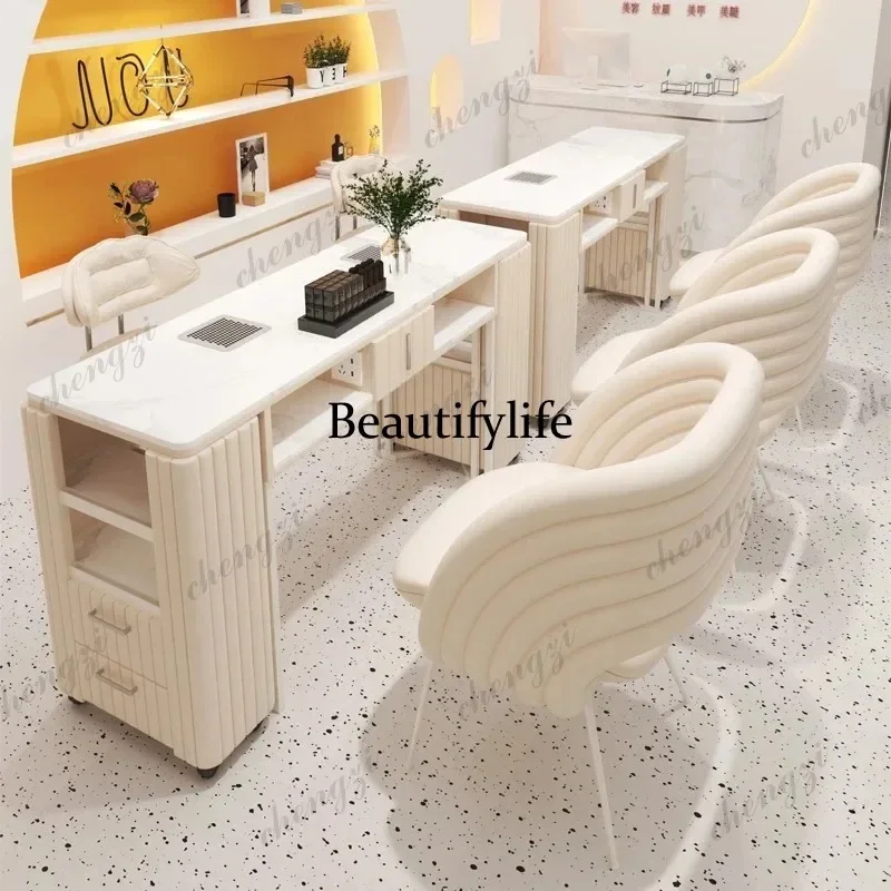 E182  Nordic Marble Nail Tables Multifunctional Cream Style Creativity Golden Manicure Tables Designer Salon Furniture Tavolo