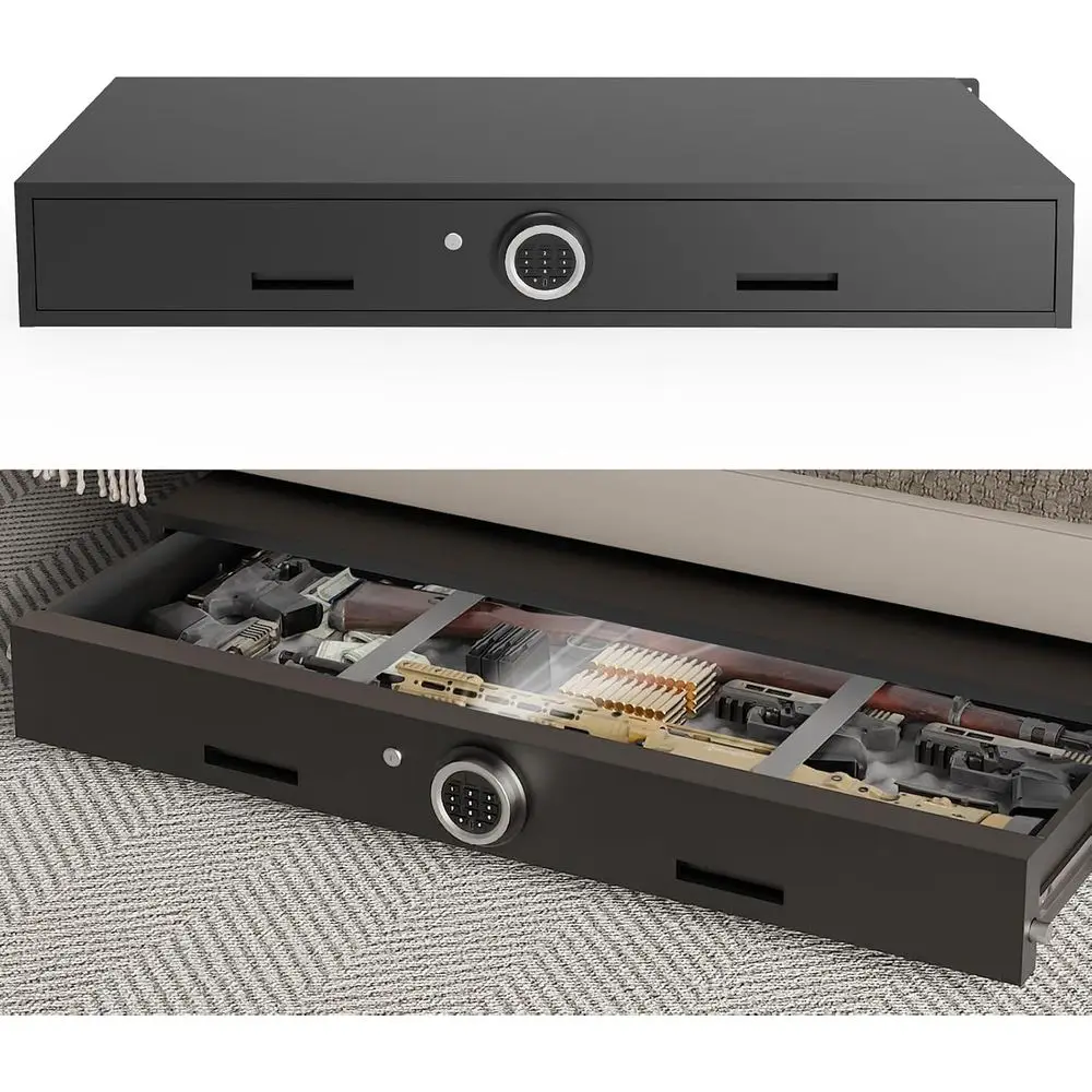

7.1 Compact Handgun Safe, Bed-Mounted Pistol Storage, LED & Digital Display Safe, Silent Shotgun Cabinet with Alarm