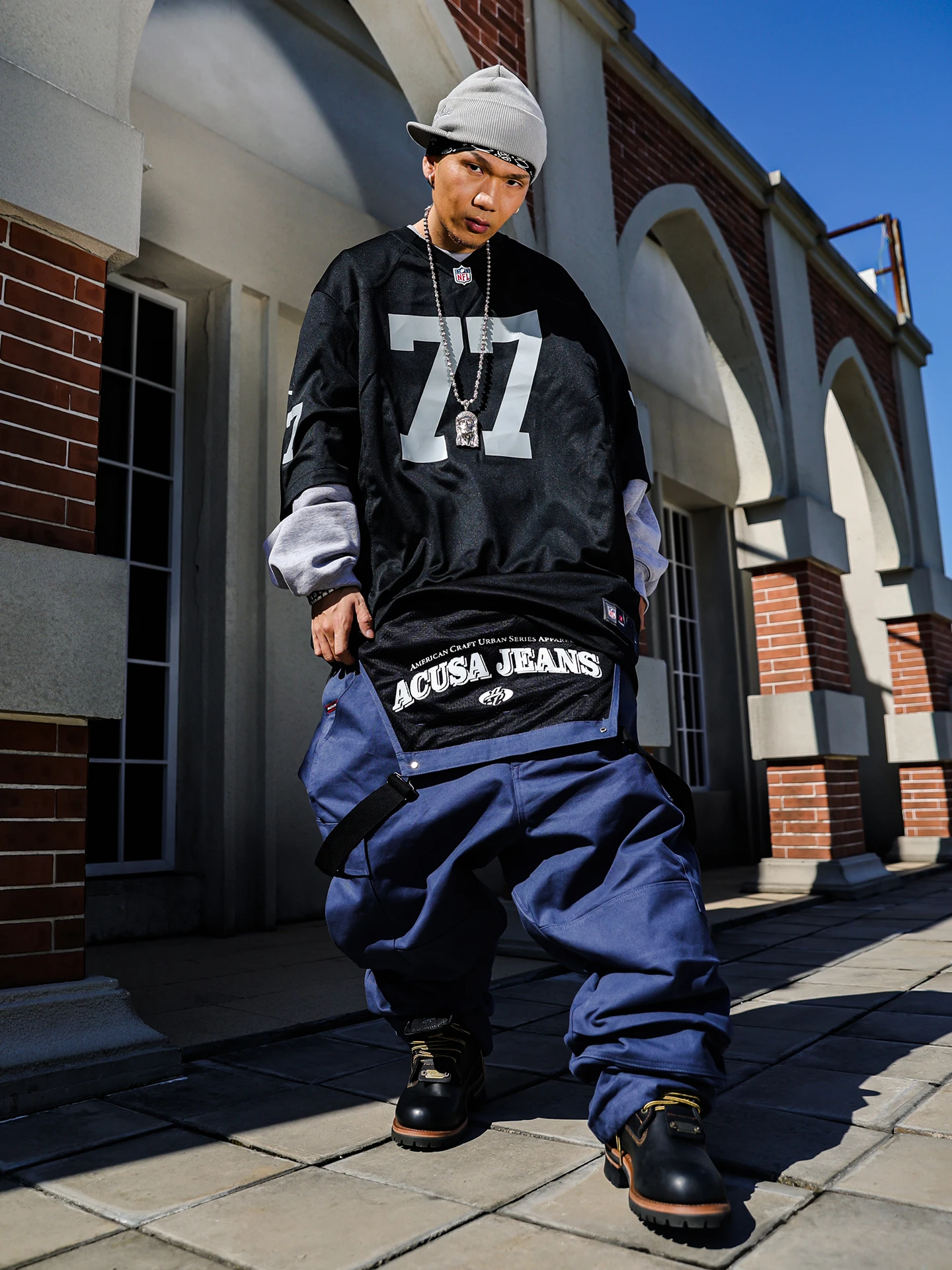 ACUSA American Casual Blue Work Heavyweight Canvas Twill Loose Fit Men's Cargo Pants Straight Leg Zipper Fly Casual Trousers