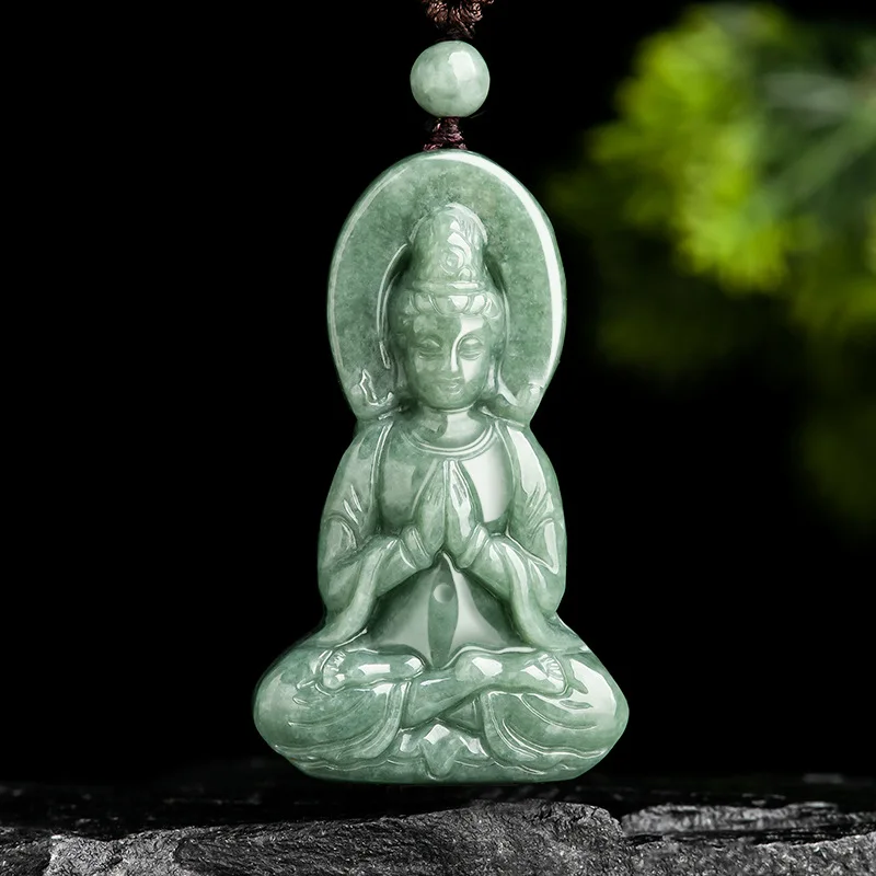 a grade jade bean semente colar para homens e mulheres tridimensional guanyin bodhisattva pingente jadeite joias atacado natural 01