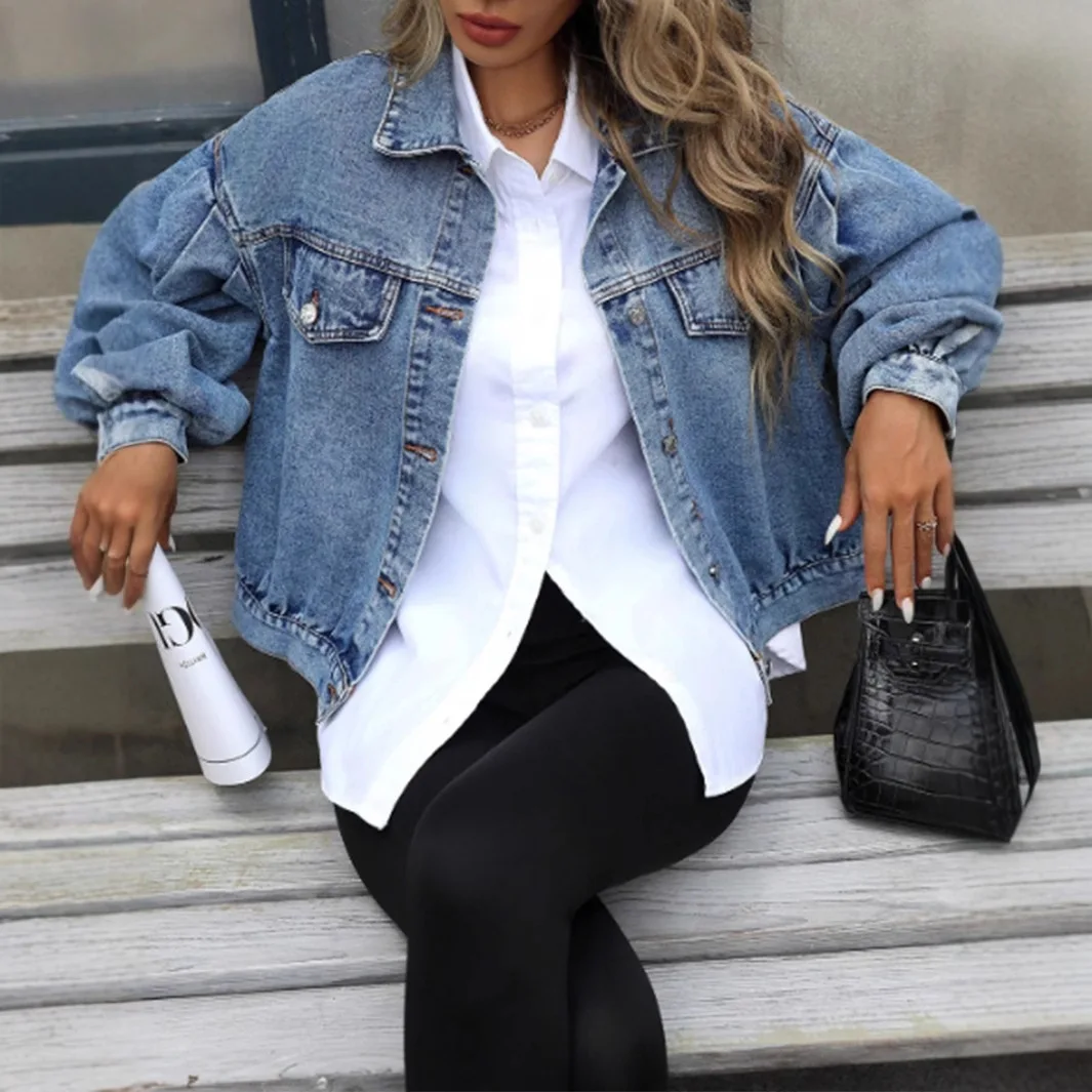 Women's clothing INS casual street trendsetters loose and versatile short denim jacket fashionable and simple style outfit top