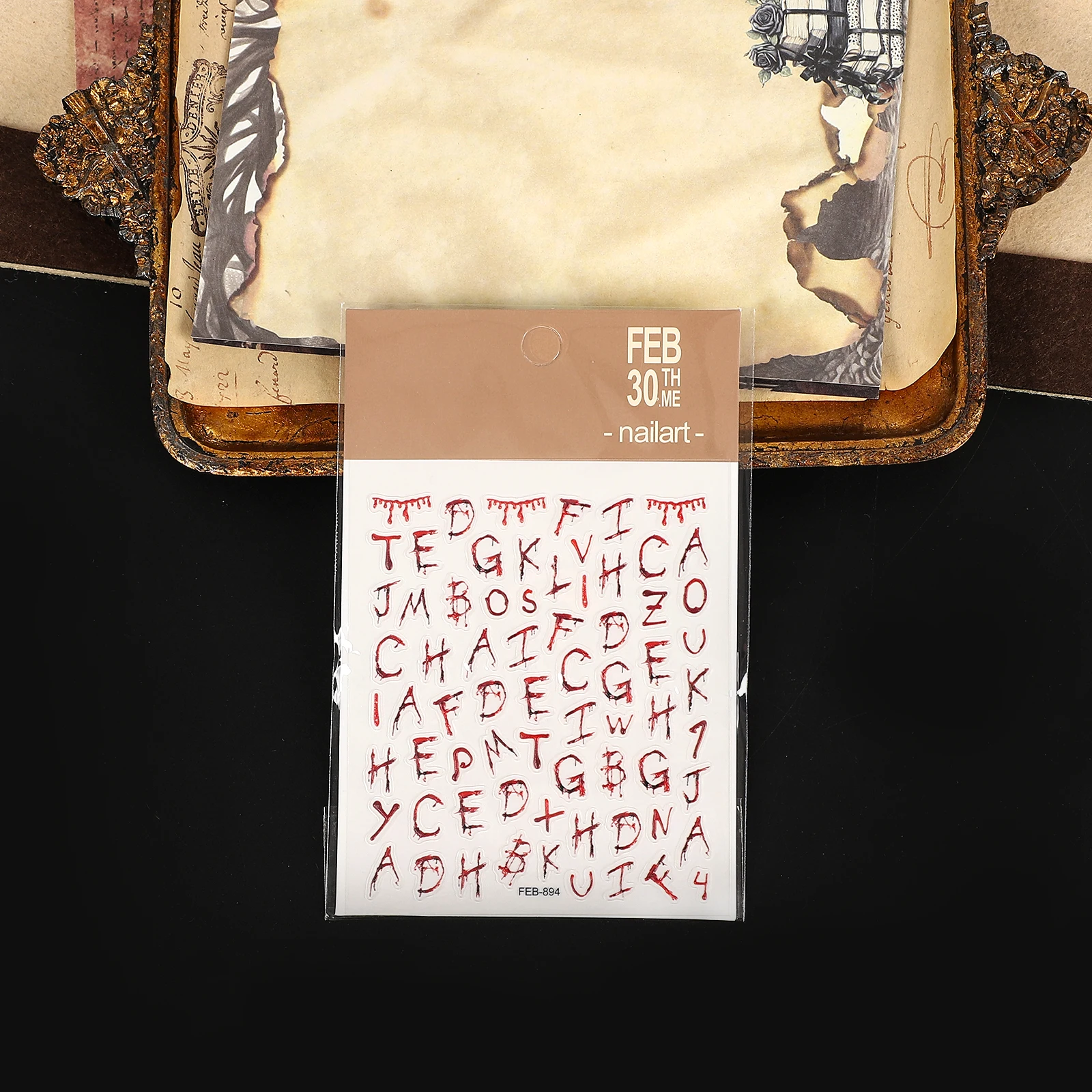 2 Pcs/set Vintage Horror Letters Landscape Devil Pumpkin Nail Patch Sticker Creative DIY Journal Material Collage Stationery