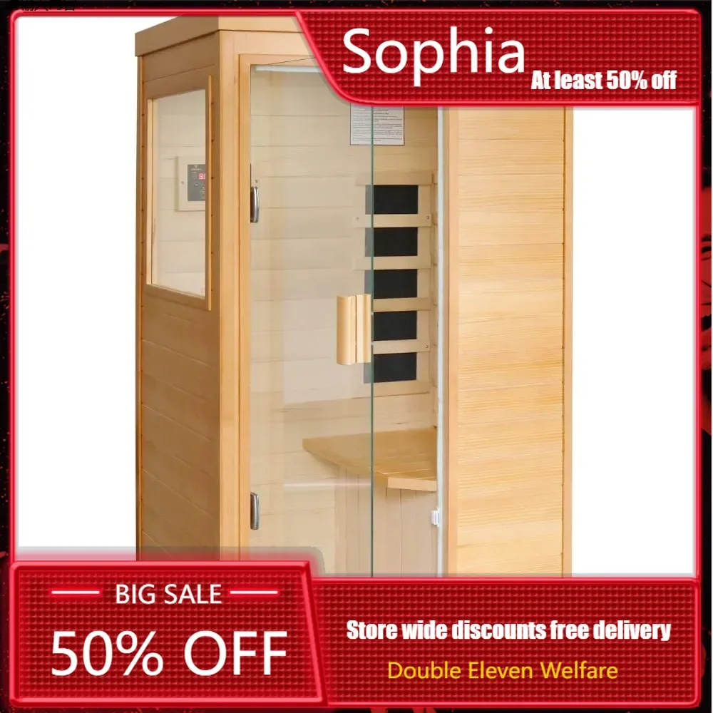 Home Sauna Spa Room, Canadian Hemlock Wood 800W Indoor Saunas 110V with Control Panel and Tempered Glass Door