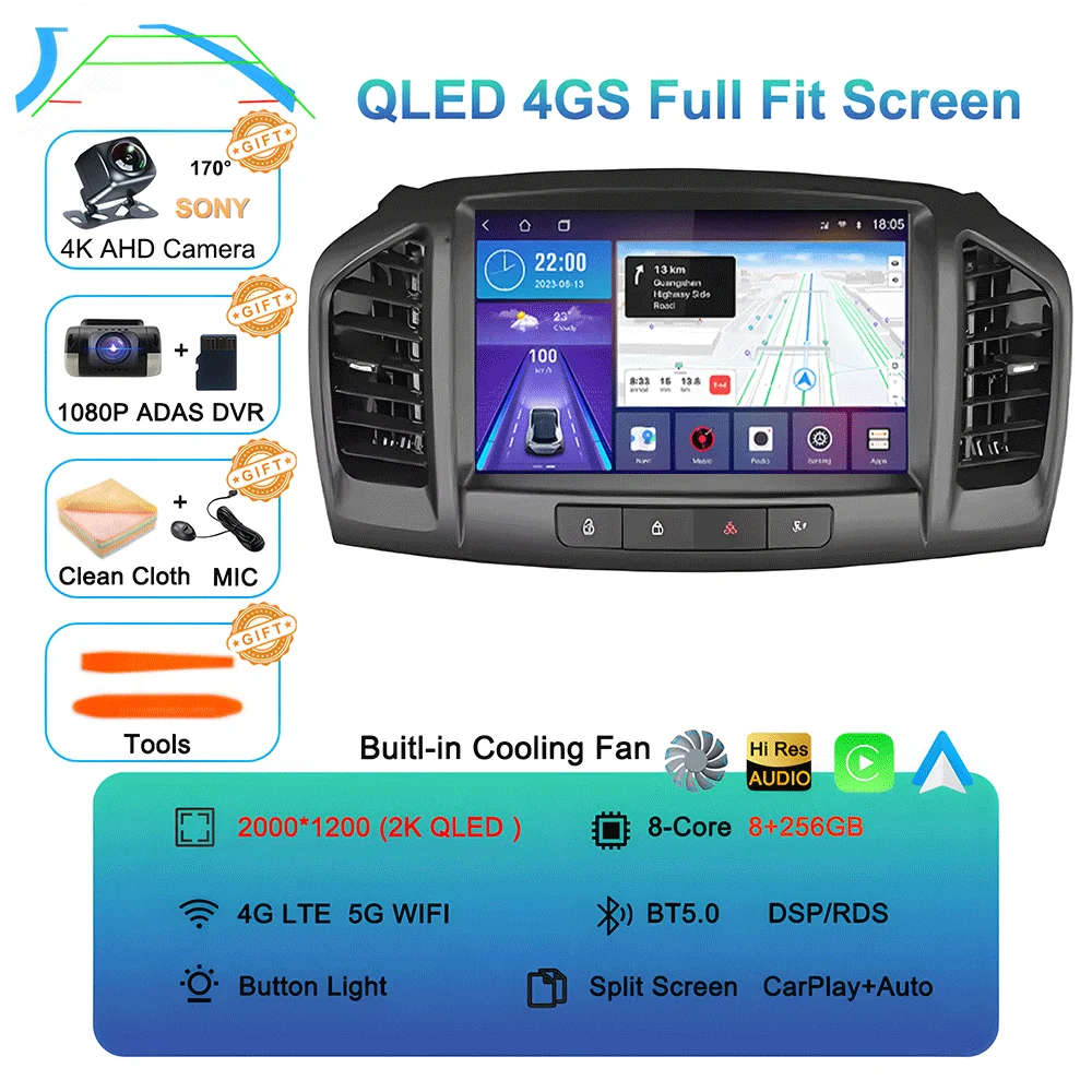 Android 16 Carplay Auto Voor Buick Regal 2009-2013 Opel Insignia 2008-2012 Multimedia Auto Radio Speler WIFi + 4G Geen 2din DVD Stereo