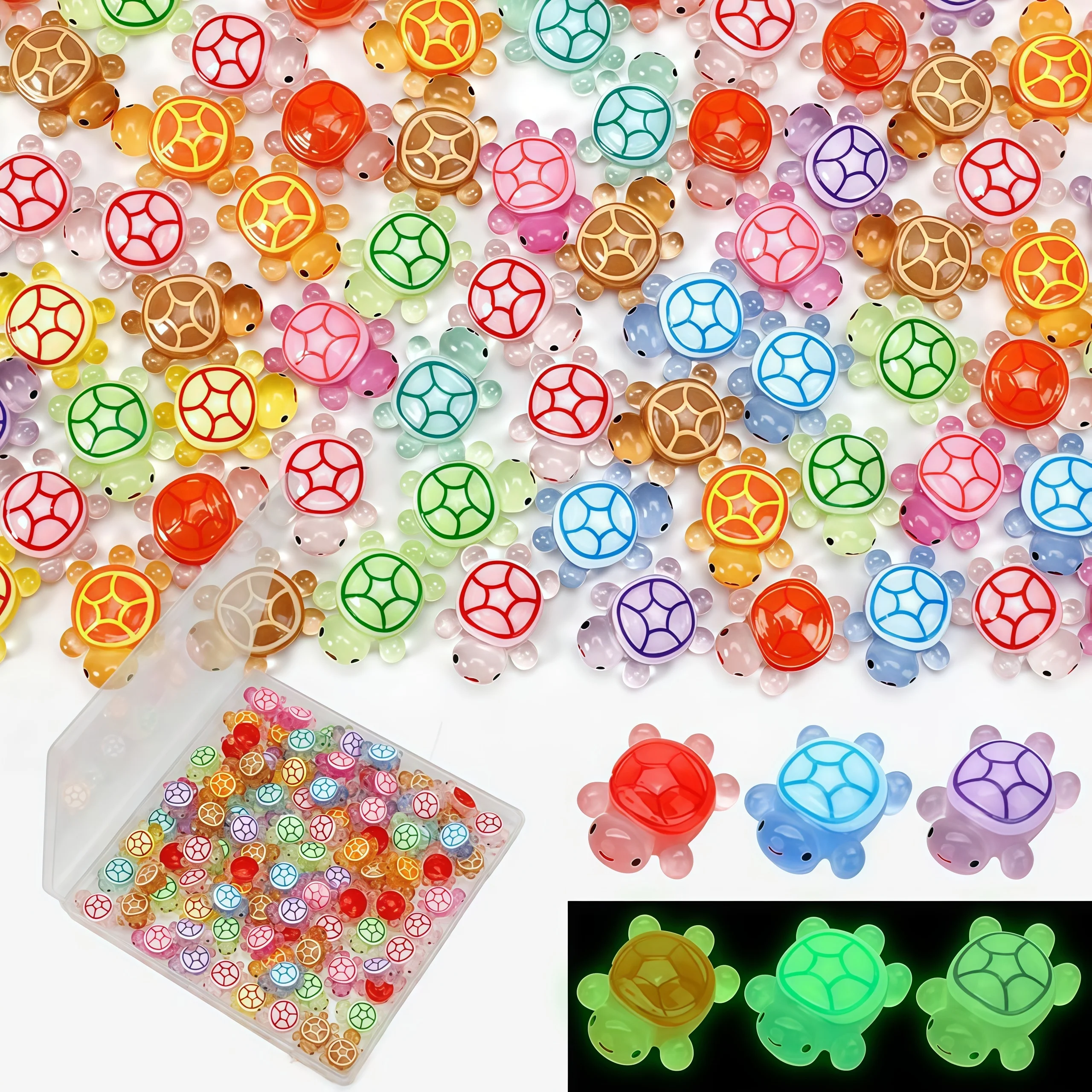 100/200Pcs Luminous Mini Resin Turtles, Tiny Sea Turtle Animals To Hide Miniature Figures Glow in The Dark Small Ocean Animal