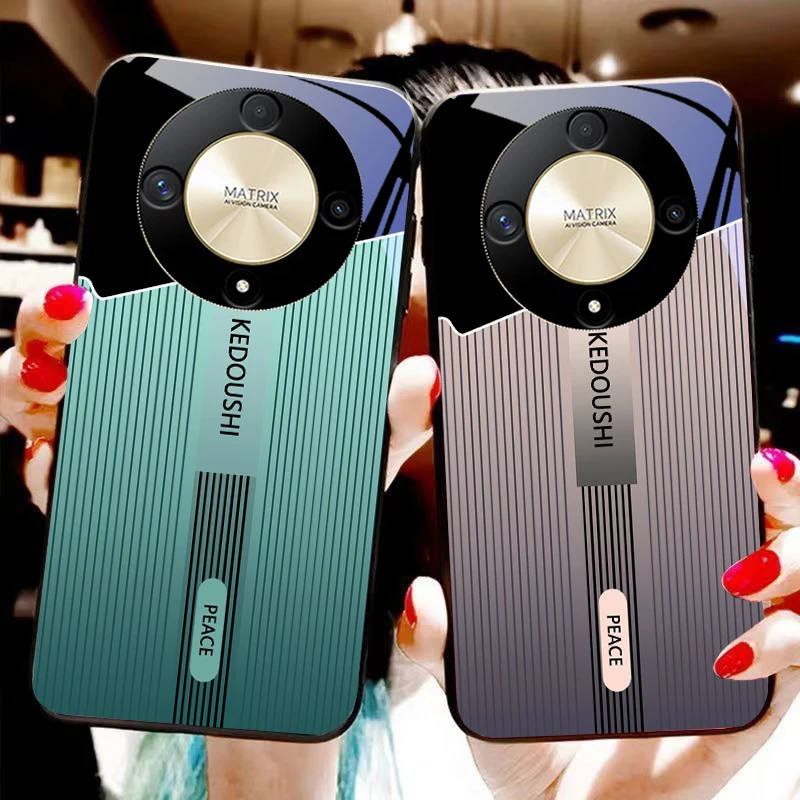 ストライプグラデーショングレー Honor 50 70 30 90 200 X5 X5b Plus X6 X8 4G 9 X9c Smart 30 Max Magic 4 5 Pro 7 Lite ガラス製スマホケース