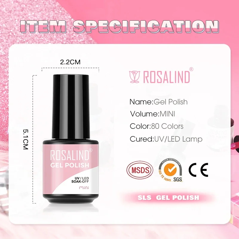 ROSALIND Mini Nail Beauty Gel Smalto per unghie Semi-Permanente Soak off Base UV/LED Curure con Top Coat per Nail Art Design