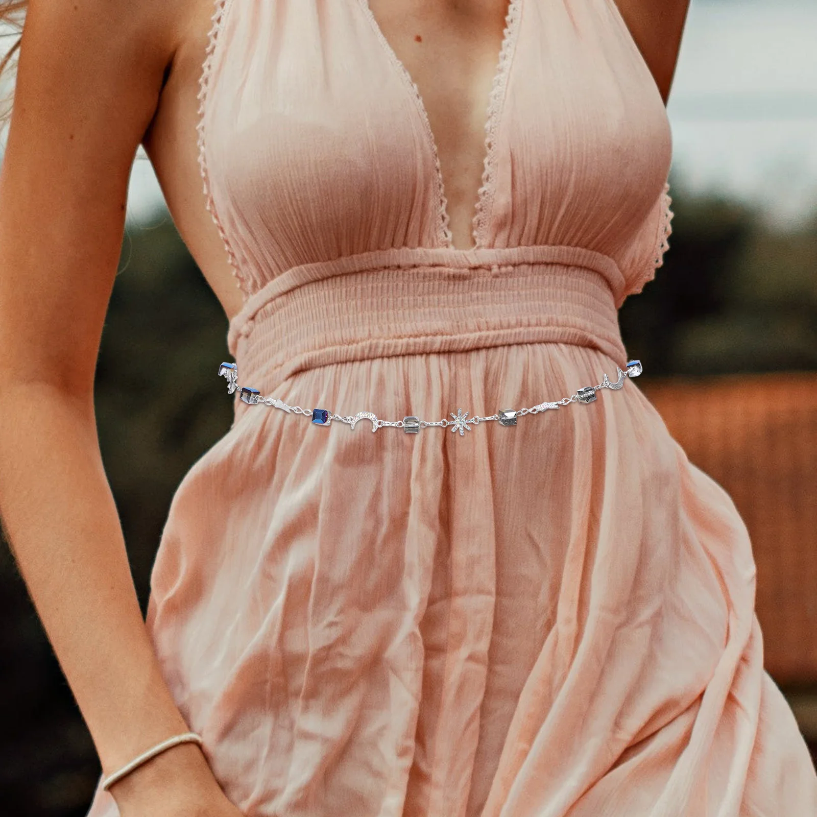

Rhinestone Waist Chain Elegant Dress Belt for Women Fashion Accessory Crystal Decorated Pendant Body Jewelry Belts for Dresses