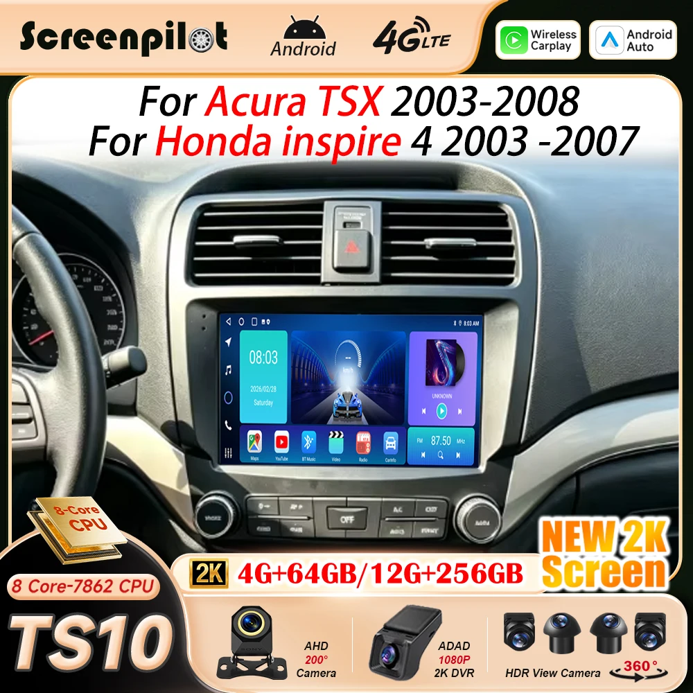 Android 16 Car Radio Stereo For Acura TSX 2003-2008 For Honda Inspire 4 2003-2007 Multimidia Player GPS Carplay Android Auto