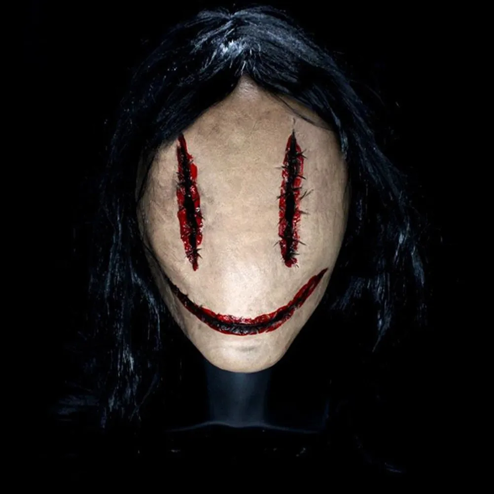 

Маска на Хэллоуин: Страшная латексная маска-призрак с длинными волосами для косплея, ужасающая маска для лица, для сценических выступлений и вечеринок