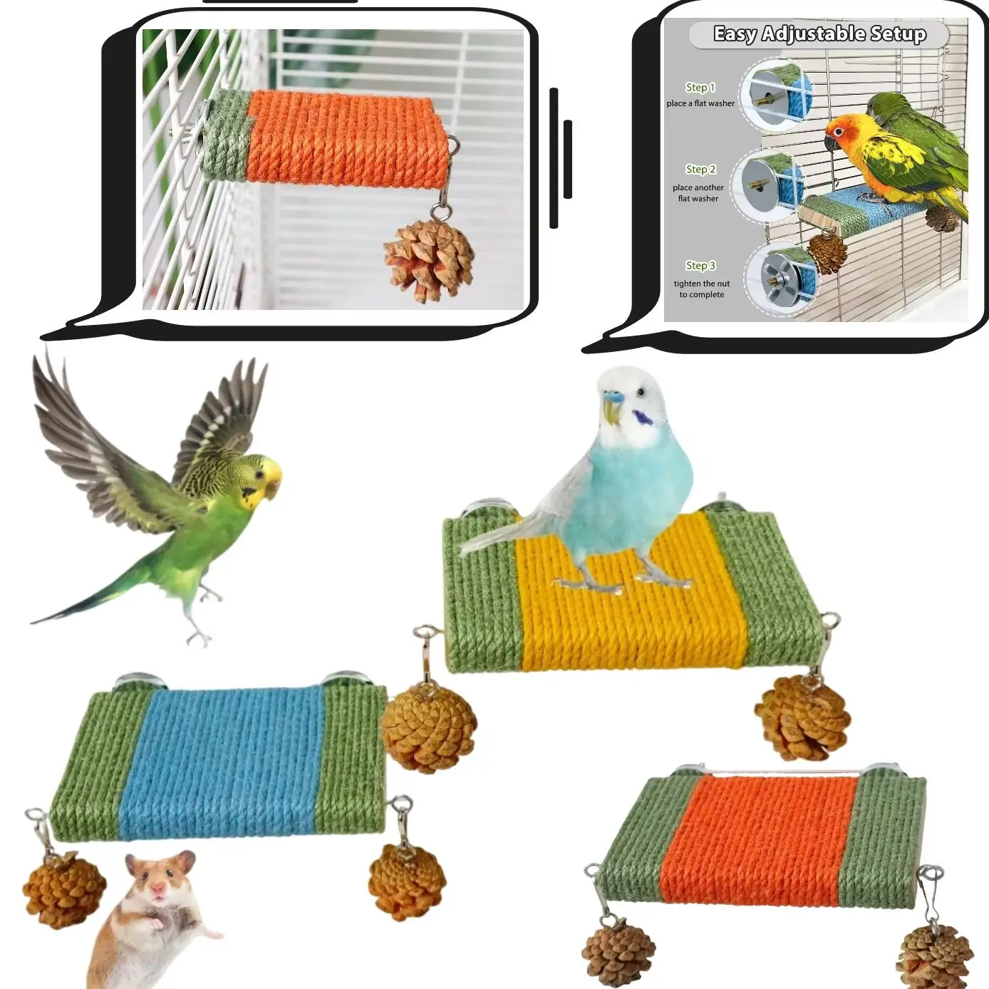 

For Bird Perches for Cage, Bird Platform Natural Perches for Cockatiel Conure Rope-Wrapped for Claw Trimming Thick Sturdy