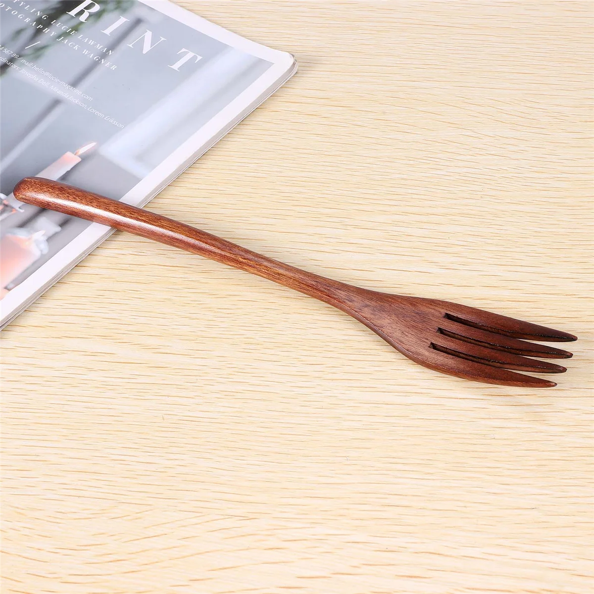 شوك خشبية، 5 قطع من شوكة عشاء السلطة الخشبية اليابانية الصديقة للبيئة، أدوات مائدة للأطفال والكبار (5 قطع بدون حبل خشبي