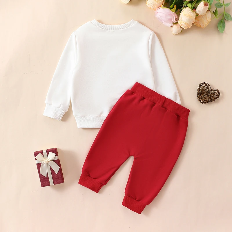 Infant Girl s 2-Piece Valentine’s Day Ensemble Featuring Long-Sleeve Letter Print Sweatshirt and Pants - Adorable Newborn