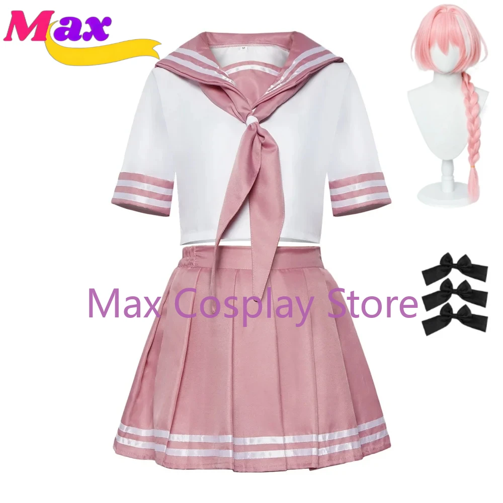 Max Cos Astolfo Cosplay Anime Fate Apocrypha Costume Wig Student Socks Bow JK Sailor Suit Customized size