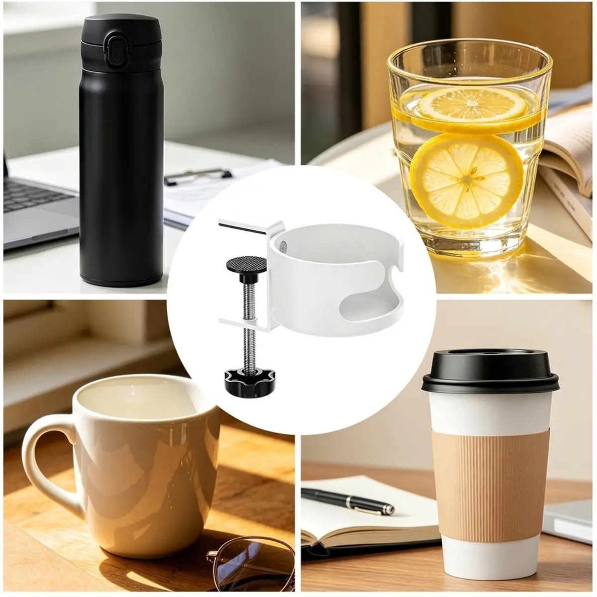 (A02R] Desk Cup Holder Clamp Anti-Spill Drink Stand Table Water Bottle Holder for Desktop Chair Lounge Home Outdoor Patio A