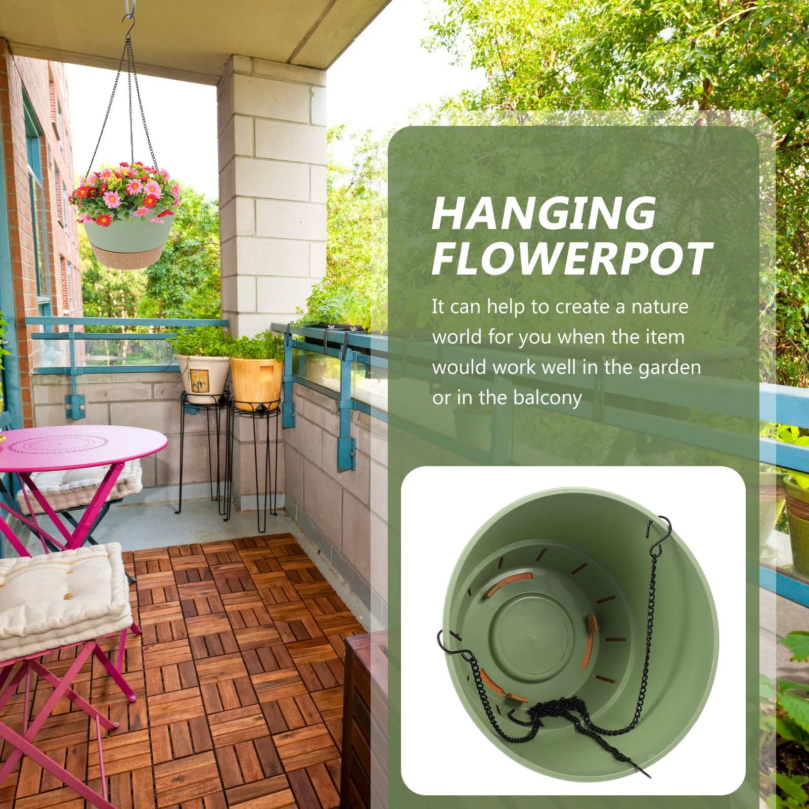 

Пластиковый подвесной цветочный горшок для использования в помещении и на улице, декоративное кашпо для балкона и сада с элегантным дизайном для демонстрации зелени