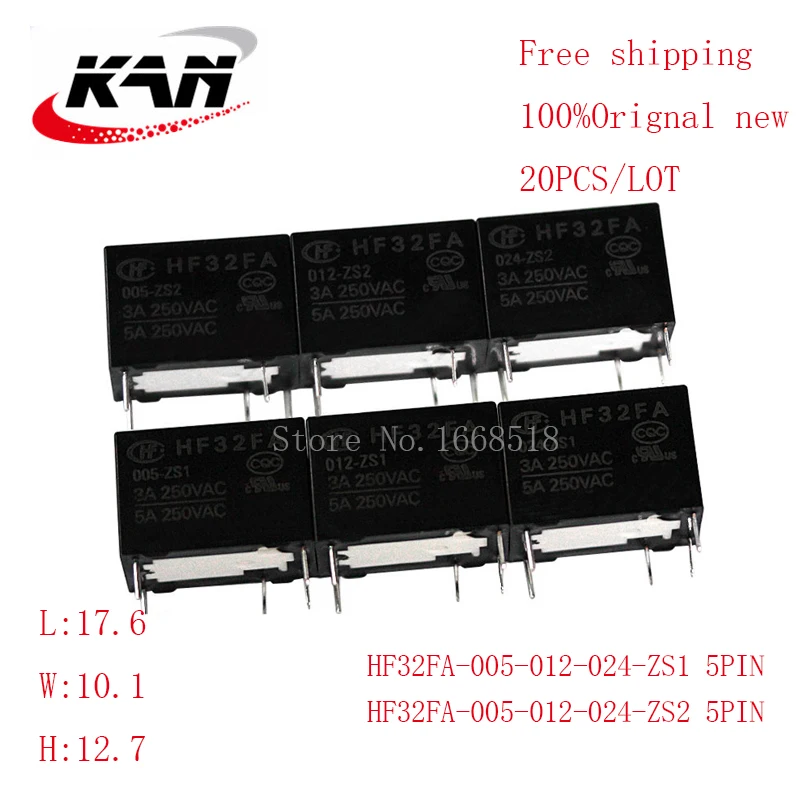 

Free shipping 20pcs relay HF32FA-005-ZS1 HF32FA-012-ZS1 HF32FA-024-ZS1/ZS2 5VDC 12VDC 24VDC 3A 250VAC 5PIN Original New