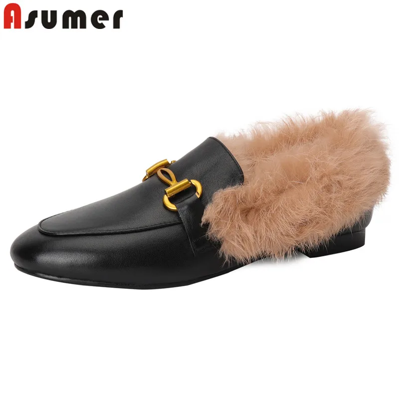 ASUMER Plus rozmiar 34-40 buty z prawdziwej skóry damskie mokasyny modne buty królik futro ciepłe zimowe modne buty w stylu Casual