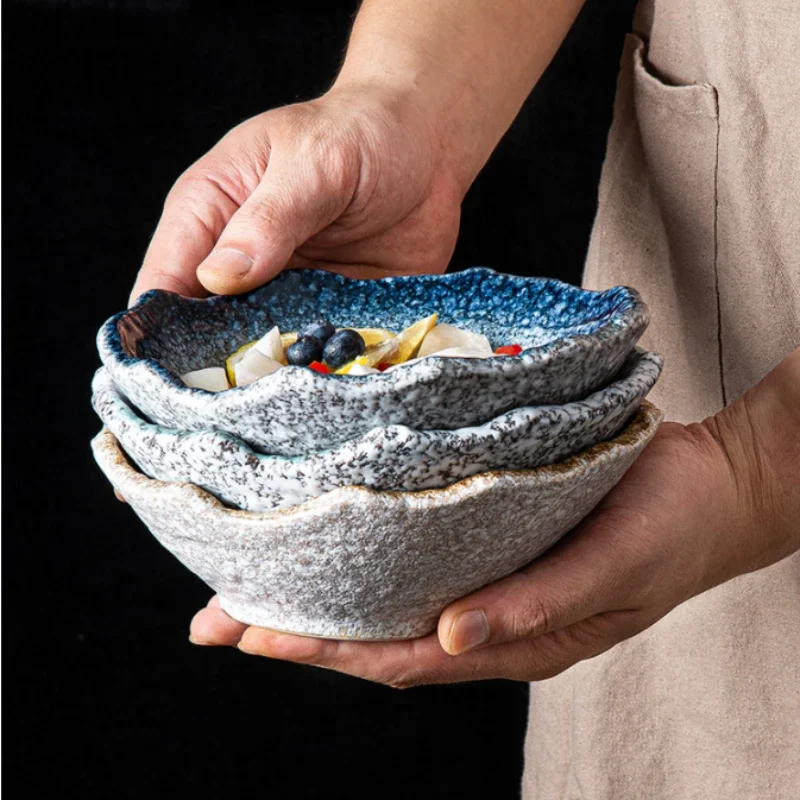 

Irregular Japanese-style Fruit and Vegetable Salad Bowl Retro Restaurant with Light Luxury High-end Large Oblique Dessert Bowl
