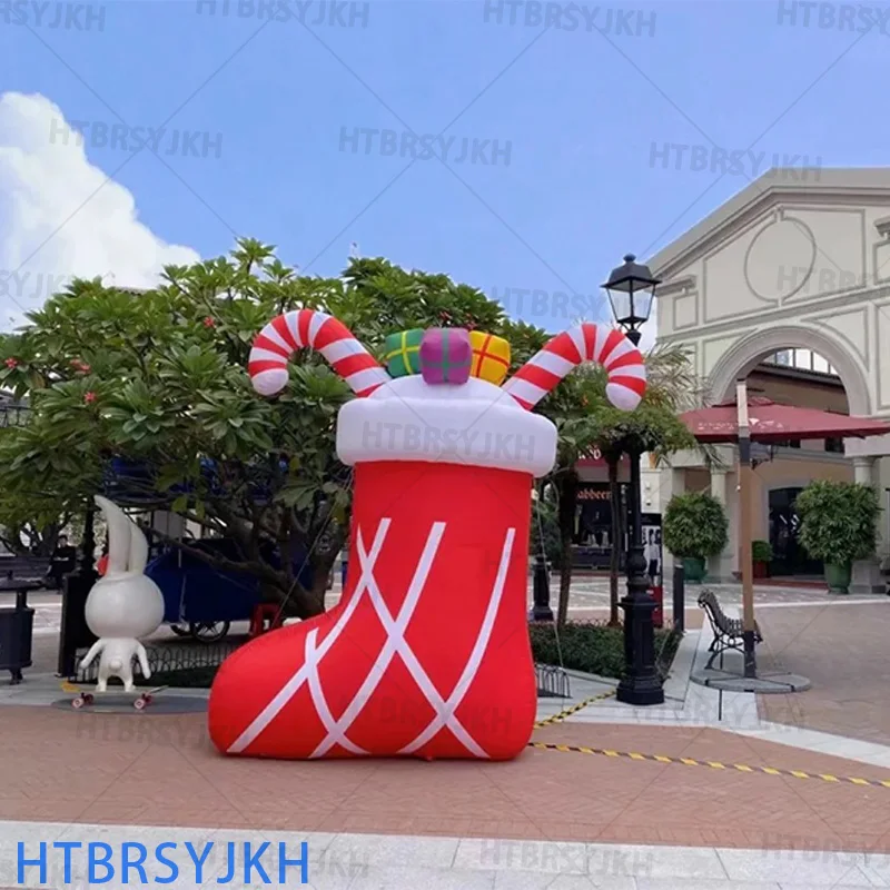 Giant inflatable Christmas socks/stockings with candy canes Gift Christmas decorations for holiday events Mall party decorations