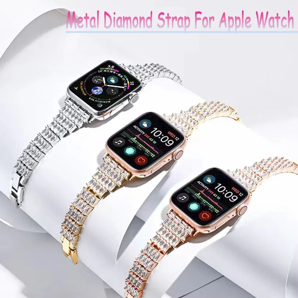 

Metal Diamond Strap For Apple Watch Ultra 10 9 8 7 6 5 4 SE Women Luxury Bracelet Wristband iWatch Band 49/46/45/44/42/41/40mm