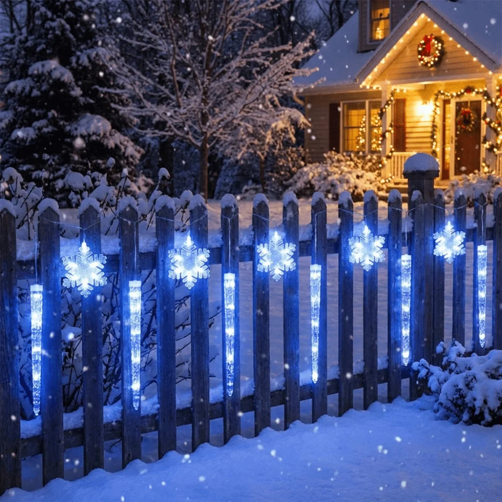 Icicle and Snowflake Shapes Christmas LED Curtain Lights Romantic Durable Wiring Twinkling Hanging Decor Lamp Waterproof 8 Modes