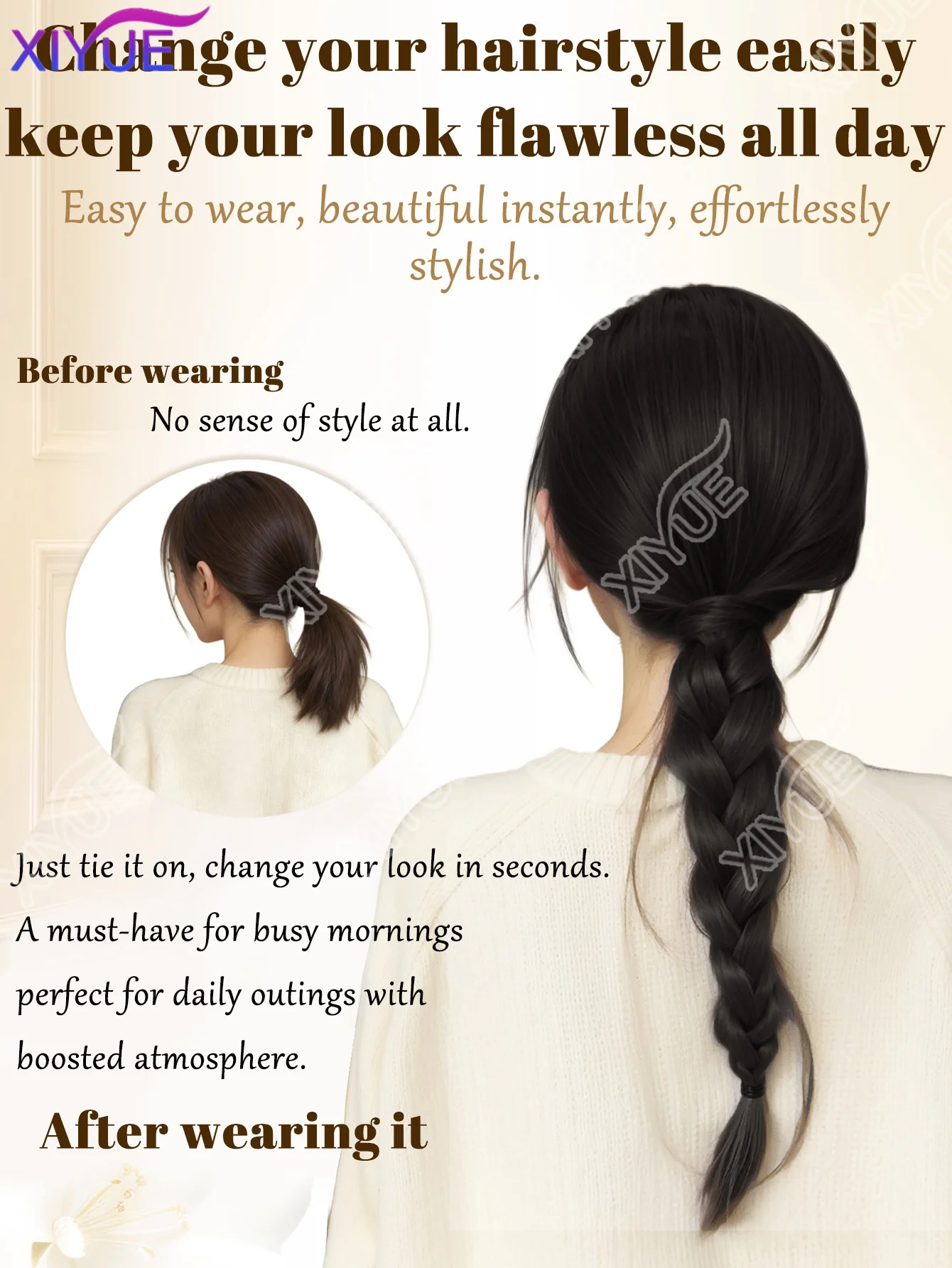XIYUE 45cm Summer Ins Style Synthetic Braided Bubble Braids Wig Clip Sweet Girl Natural Fluffy Twisted Ponytail Hair Extension